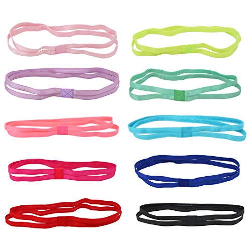 10 Stück elastische Sport-Doppel-Stirnbänder, dehnbare, rutschfeste Schweißbänder, schlanke Haarbänder für Laufen, Fußball, Workout, Yoga und mehr von Wudong