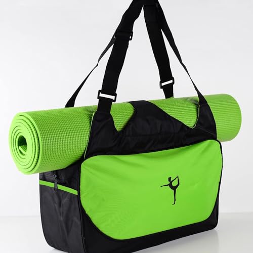 Wusdayer Yoga-Tasche, große Kapazität, kleine Yogamatte, Tasche für Damen, mit verstellbaren Riemen, für Fitnessstudio, Sport, 48 x 24 x 16 cm, Grün von Wusdayer