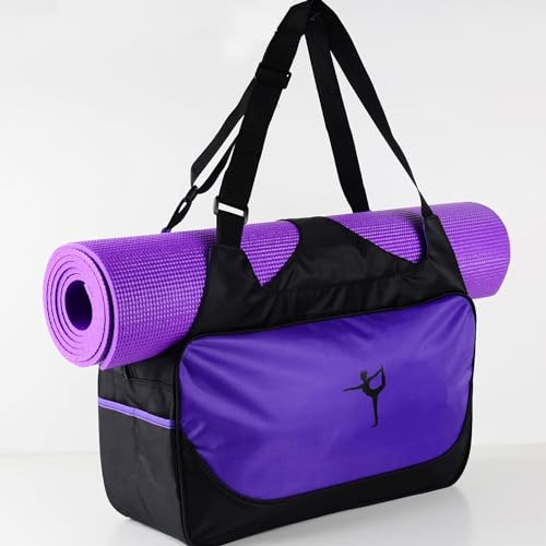 Wusdayer Yoga-Tasche, große Kapazität, kleine Yogamatte, Tasche für Damen, mit verstellbaren Riemen, für Fitnessstudio, Sport, 48 x 24 x 16 cm, Violett von Wusdayer