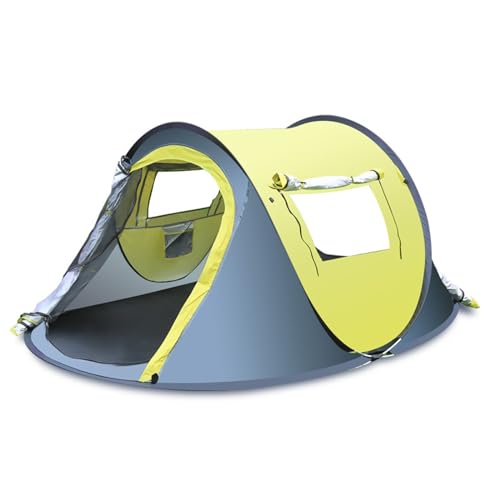 WxMTykx 3–4 Personen Campingzelt Im Freien Automatisches Pop-up-Zelt 2 Türen 2 Fenster Regendicht Winddicht Sonnenbeständig Familienzelt Für Camping Wandern Reisen(Color:Yellow) von WxMTykx
