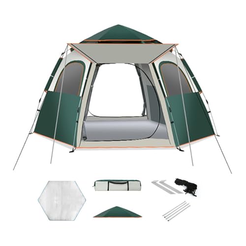 WxMTykx Sechseckiges Campingzelt 3–4/5–8 Personen Automatisches Pop-up-Zelt Den Außenbereich 2 Netzfenster 2 Türen Camping-Picknickzelt Mit Feuchtigkeitsbeständiger Matte(Color:Green,Size:280*240*158c von WxMTykx