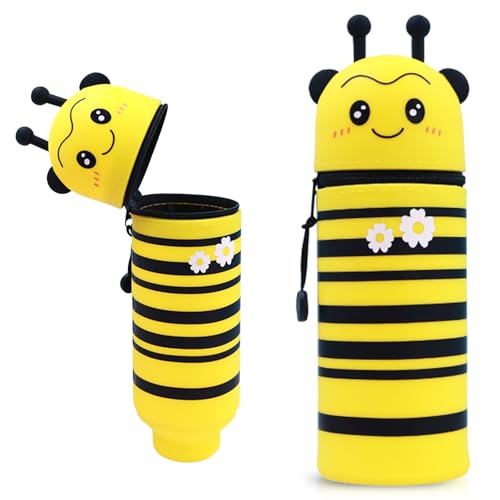 Wydexint Kawaii Federmäppchen, 2-in-1 Weiche Silikontasche,Stand Up Federmäppchen, Tier Stifthalter, Cartoon Bleistifthalter Für Mädchen Und Jungen (Kleine Biene) von Wydexint
