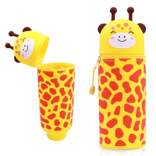 Wydexint Kawaii Federmäppchen, 2-in-1 Weiche Silikontasche, Stand Up Federmäppchen, Tier Stifthalter, Cartoon Bleistifthalter Für Mädchen Und Jungen (Giraffe) von Wydexint