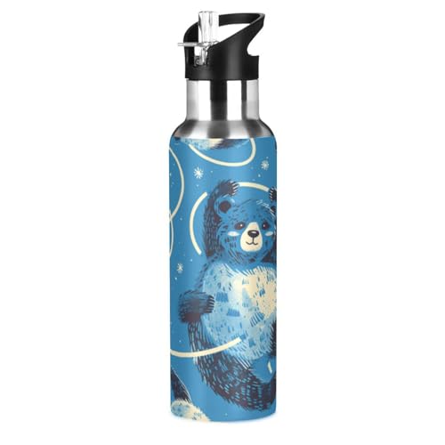 Cartoon Japanische Fette Bären Trinkflasche Wasserflasche mit Strohhalm für Sport, 600ML Thermosflasche BPA-frei Isolierflasche Edelstahl 18/8 für Kinder Wandern Schule von Wzzzsun