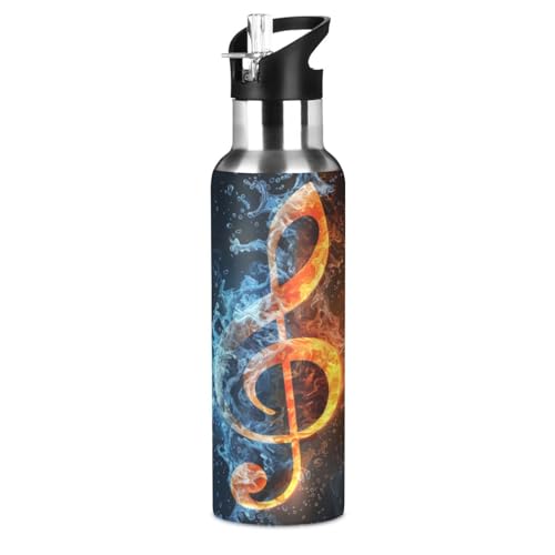 Weltraumkunst Musiknote Trinkflasche Wasserflasche mit Strohhalm für Sport, 600ML Thermosflasche BPA-frei Isolierflasche Edelstahl 18/8 für Kinder Wandern Schule von Wzzzsun