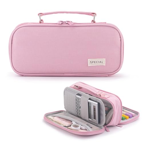 X SIM FITNESSX Große Kapazität Federmäppchen Federtaschen Teenager Mädchen Mäppchen Etui Stifte, Schlamppermäppchen Pencil Case für Schule & Büro (Pink) von X SIM FITNESSX