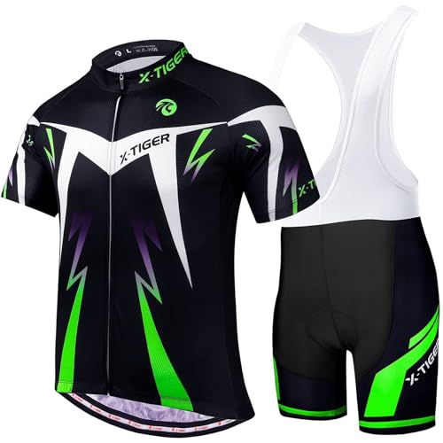 X-TIGER Herren Fahrradtrikot, kurzärmliges Set mit 5D-Gel-gepolsterten Shorts, Fahrradbekleidung Set für Mountainbikes von X-TIGER