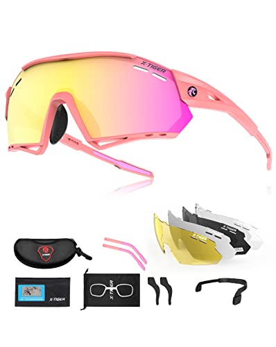 X-TIGER Fahrradbrille, UV400 mit 5 Wechselgläser,Herren Damen Sportbrille, Starker TR90 Frame,Outdoor-Sport/Radfahren/Laufen/Autofahren/Angeln/Golf von X-TIGER