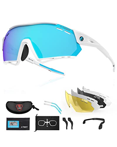 X-TIGER Fahrradbrille, UV400 mit 5 Wechselgläser,Herren Damen Sportbrille, Starker TR90 Frame,Outdoor-Sport/Radfahren/Laufen/Autofahren/Angeln/Golf von X-TIGER