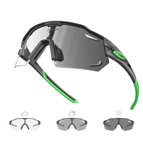 X-TIGER Fahrradbrille Selbsttönend Herren Damen TR90 Rahmen Sportbrille Selbsttönend UV400 Photochromatisch Sonnenbrille MTB Klar Radbrille von X-TIGER