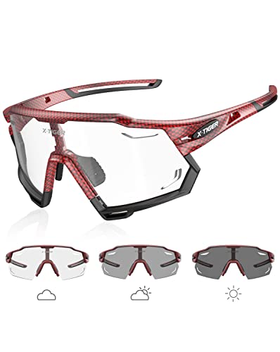 X-TIGER Fahrradbrille Selbsttönend Herren Damen TR90 Rahmen Sportbrille Selbsttönend UV400 Photochromatisch Sonnenbrille von X-TIGER