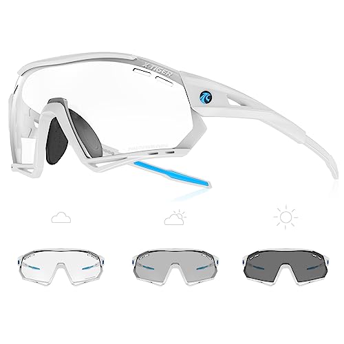 X-TIGER Fahrradbrille selbsttönend Sonnenbrille Herren Damen TR90 Rahmen UV400 Schutz Photochromatisch Sportsonnenbrille von X-TIGER