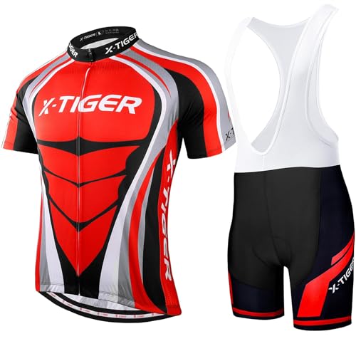 X-TIGER Herren Fahrradtrikot, kurzärmliges Set mit 5D-Gel-gepolsterten Shorts, Fahrradbekleidung Set für Mountainbikes von X-TIGER