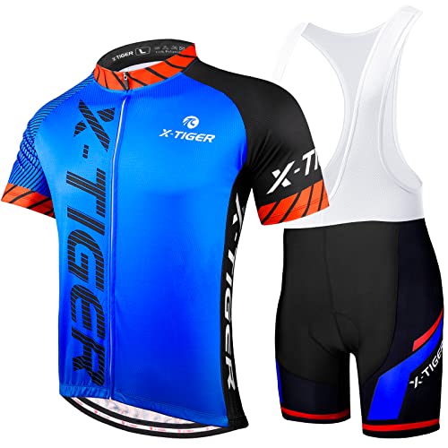 X-TIGER Herren Fahrradtrikot, kurzärmliges Set mit 5D-Gel-gepolsterten Shorts, Fahrradbekleidung Set für Mountainbikes von X-TIGER