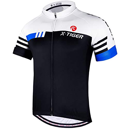 X-TIGER Herren-Radtrikots, kurzes T-Shirt, Fahhradtrikot MTB Rennrad Trikot Kurzarm Fahrradbekleidung für Männer (XXXL, Blau und Weiß) von X-TIGER