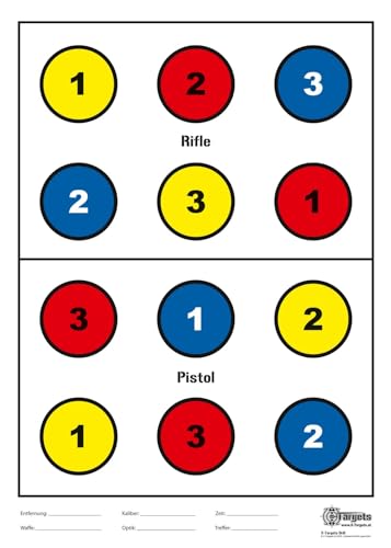 X-Targets Zielscheibe *Drill Target* | 50x70 cm | Papier 120g/m² | Speziell für die Schießausbildung | Bunte Trefferzonen mit Zahlen für effektives Trainig (100 Stück) von X-Targets