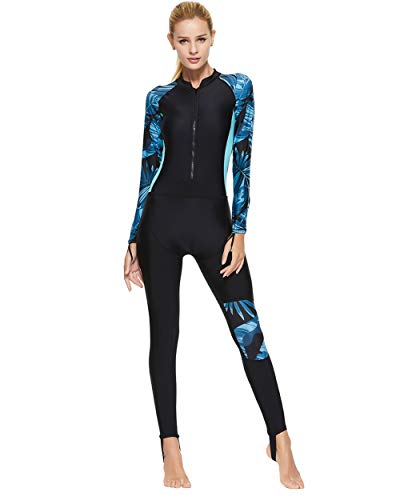 X-xyA Frauen Ganzkörperschwimmanzug Wetsuit One Piece Rash Guard Langarm Mit Reißverschluss Vorn Quallen Anzug Badebekleidung Tauchen Surfen Anzug,Blau,M von X-xyA