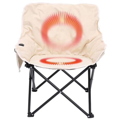 XANAYXWJ Beheizter Campingstuhl, klappbarer Outdoor-Moon-Stuhl, 30/40/50 Grad, dreistufig einstellbare Temperatur, unterstützt 200 kg, für Garten/Picknicks/Camping, Beige von XANAYXWJ