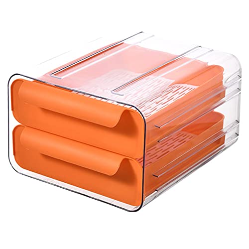 XANAYXWJ Küchen-Kühlschrank-Schubladen-Organizer – Dual-Track-Design mit Abflusstrenner, luftdichte Aufbewahrungsbox, Kühlschrank-Aufbewahrungsbehälter (Größe: 24 x 21,5 x 14 cm, Farbe: Orange-B) von XANAYXWJ