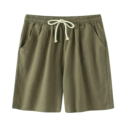 XBAKING Kurze Hosen Herren Männer Baumwolle Leinen Shorts Bequeme Sommer Kurze Einfarbige Kordelzug Streetwear-grün-m von XBAKING