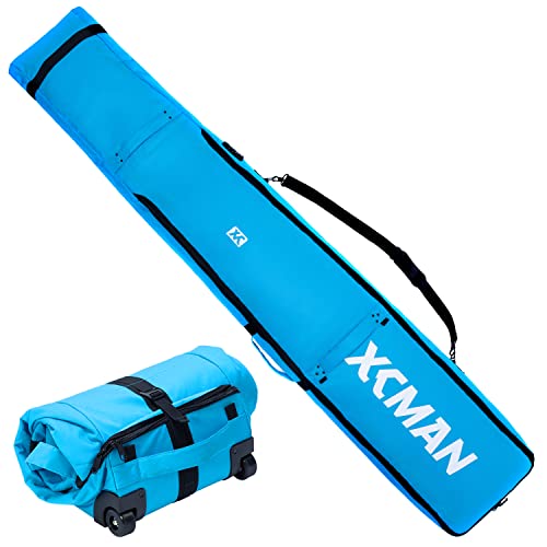 XCMAN Gepolsterte Snowboard-Rädertasche mit TSA-Schloss, perfekt für Autofahrten, Flugzeugreisen, verstellbare Länge 144,8 cm bis 190 cm, passend für 2 Paar Ski Snowboards von XCMAN