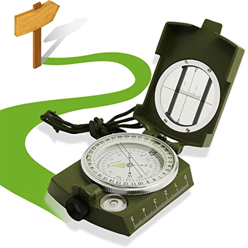 XCOZU Kompass, Kompass Outdoor Professioneller Navigation Kompass Kaufen Compass mit Fluoreszierendem Design, Militär Marschkompass Peilkompass für Camping Jagd Wandern, Wasserfest Stoßfest(Grün) von XCOZU