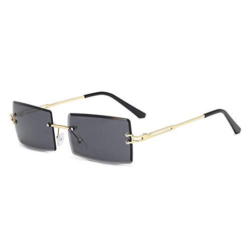 XCSM Vintage Rechteck randlose Sonnenbrille für Frauen Männer kleine Retro rahmenlose transparente getönte Linse quadratische Brille Mode Brille UV400 von XCSM