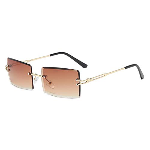 XCSM Vintage Rechteck randlose Sonnenbrille für Frauen Männer kleine Retro rahmenlose transparente getönte Linse quadratische Brille Mode Brille UV400 von XCSM
