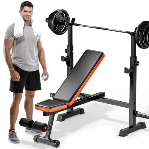XDDIAS Hantelbank Verstellbar Trainingsbank mit langhantelständer, Multifunktion Hantelbank mit 7-Fach Rückenlehne Bankdrücken Bank fitnessgeräte für zuhause, Belastbarkeit bis zu 350 kg von XDDIAS