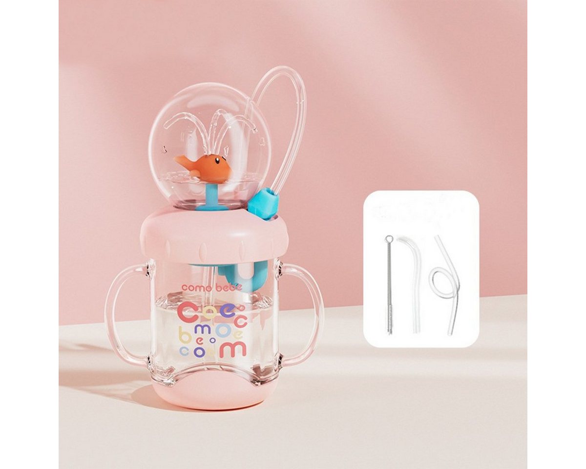 XDeer Babyflasche 220ML/350ml Wasserflaschen Trinklernbecher Baby Plastikbecher, Süße Cartoon-Wal Schnabeltassen mit Strohhalm für Kleinkinder von XDeer