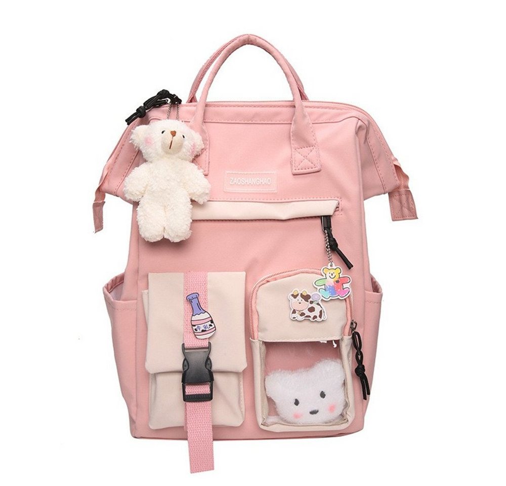 XDeer Kinderrucksack Süße Mädchenrucksack,Büchertaschen(pink) mit Plüschanhänger für Teenager, Mädchen, Schulrucksack für Studenten,wasserabweisender Reiserucksack für die Schuler (Set), mit Laptopfach,mit Plüschanhänger von XDeer