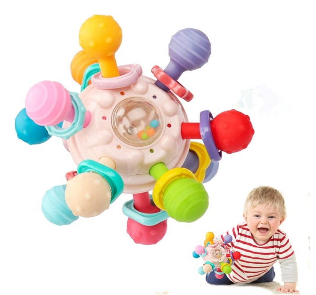 XDeer Lernspielzeug Beißring Baby Spielzeug,Lernspielzeug Greifball Babyspielzeug, Sensorik Spielzeug Baby Rassel Baby Geschenk für Babys 3-12 Monate von XDeer