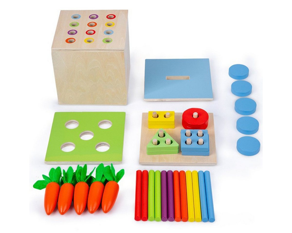XDeer Lernspielzeug Montessori Spielzeug Holzspielzeug 4 IN 1 Sortierspiel , Ball Drop Karottenernte Lernspielzeug Geschenk  von XDeer