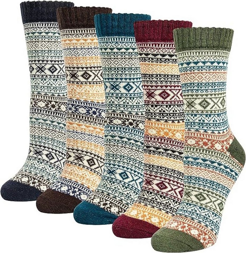 XDeer Socken 5 Paar Winter Socken Damen Dicke Wollsocken,Wandersocken Warme Kuschelsocken Thermosocken,für Größen EU 37- 42 von XDeer