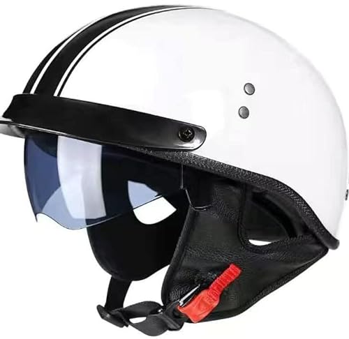 Halbschalenhelm Motorrad Roller Halbhelme Retro Jethelm DOT/ECE-Zertifizierung Brain-Cap Schutzhelm Licht Scooter-Helm mit Visier 3,XXL=63-64cm von XELLOM