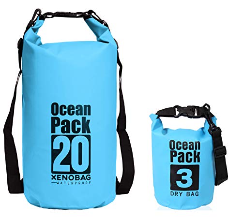 XENOBAG Wasserfeste Tasche 3 Liter/Dry Bag, klein/Ocean Pack 3l / wasserdichter Beutel/Drybag mit verstellbarem Schultergurt und Sicherheitsverschluss (Blau, 3 Liter) von XENOBAG