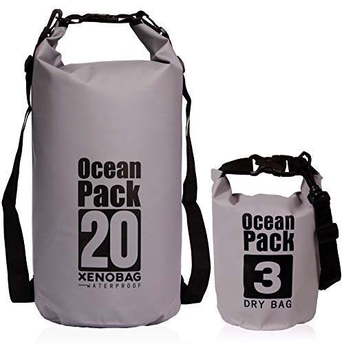 XENOBAG Wasserfeste Tasche 3 Liter/Dry Bag, klein/Ocean Pack 3l / wasserdichter Beutel/Drybag mit verstellbarem Schultergurt und Sicherheitsverschluss (Grau, 3 Liter) von XENOBAG