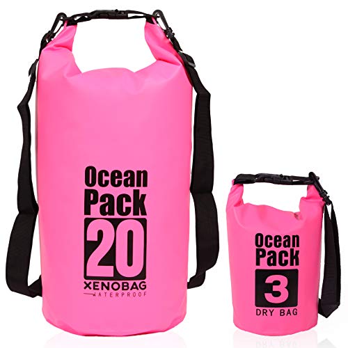 XENOBAG Wasserfeste Tasche 3 Liter/Dry Bag, klein/Ocean Pack 3l / wasserdichter Beutel/Drybag mit verstellbarem Schultergurt und Sicherheitsverschluss (Pink, 3 Liter) von XENOBAG