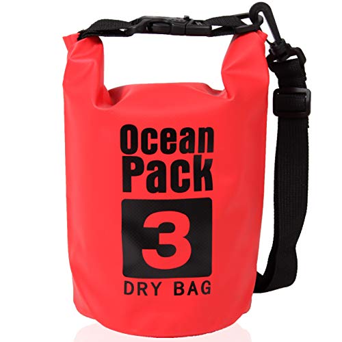 XENOBAG Wasserfeste Tasche 3 Liter/Dry Bag, klein/Ocean Pack 3l / wasserdichter Beutel/Drybag mit verstellbarem Schultergurt und Sicherheitsverschluss (Rot, 3 Liter) von XENOBAG