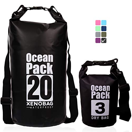 XENOBAG Wasserfeste Tasche 3 Liter/Dry Bag, klein/Ocean Pack 3l / wasserdichter Beutel/Drybag mit verstellbarem Schultergurt und Sicherheitsverschluss (Schwarz, 3 Liter) von XENOBAG