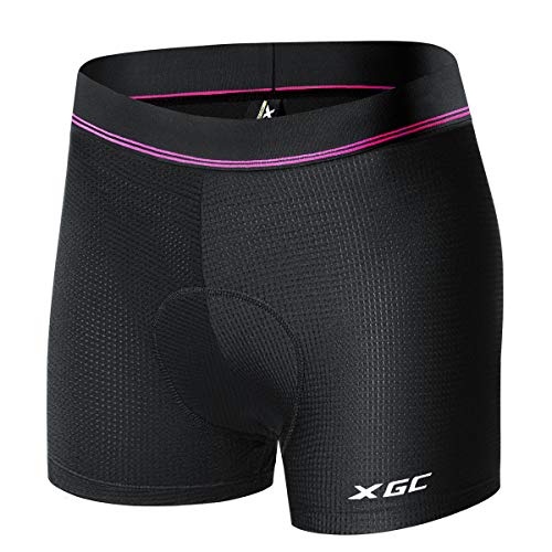 Damen Radunterhose Radsportshorts Fahrradhosen mit elastische atmungsaktive 4D Gel Sitzpolster mit Einer hohen Dichte (Black, XL) von XGC