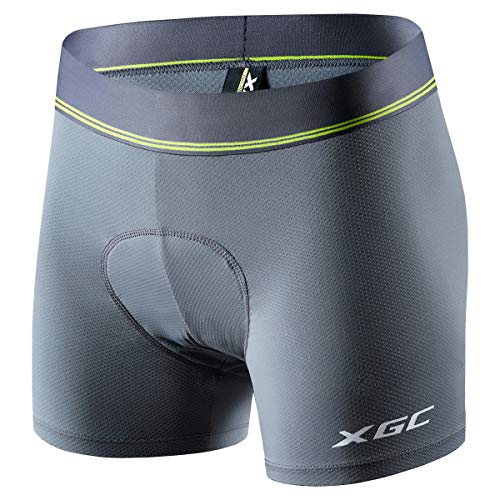Damen Radunterhose Radsportshorts Fahrradhosen mit elastische atmungsaktive 4D Gel Sitzpolster mit Einer hohen Dichte (XL, Grey) von XGC