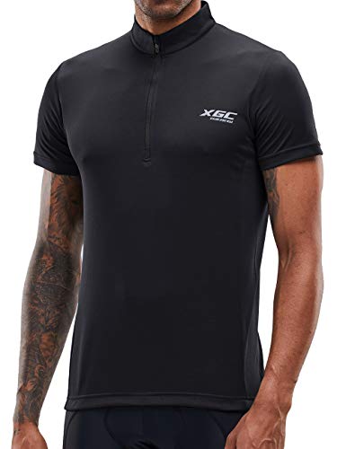 Herren Kurzarm Radtrikot Fahrradtrikot Fahrradbekleidung für Männer mit Elastische Atmungsaktive Schnell Trocknen Stoff (Black, XL) von XGC