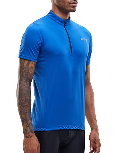 Herren Kurzarm Radtrikot Fahrradtrikot Fahrradbekleidung für Männer mit Elastische Atmungsaktive Schnell Trocknen Stoff (Blue, XXL) von XGC