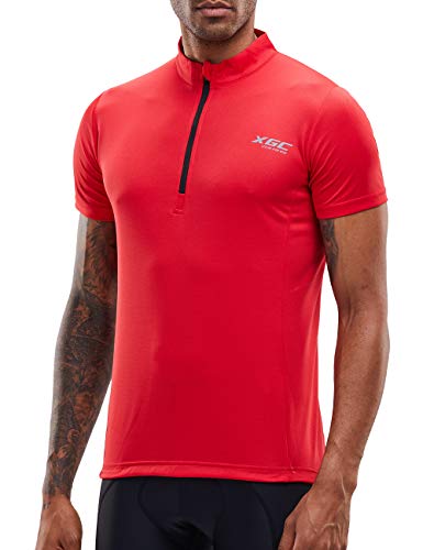 Herren Kurzarm Radtrikot Fahrradtrikot Fahrradbekleidung für Männer mit Elastische Atmungsaktive Schnell Trocknen Stoff (Red, XL) von XGC