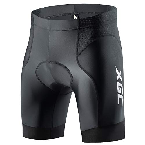 Herren Kurze Radlerhose und Radunterhose Radsportshorts Fahrradhose für Männer elastische atmungsaktive 3D Schwamm Sitzpolster mit Einer hohen Dichte (XL, Black) von XGC