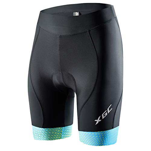 XGC Damen Kurze Radlerhose und Radunterhose Radsportshorts Fahrradhose für Frauen elastische 3D Schwamm Sitzpolster mit Einer hohen Dichte (Blue_Green, S) von XGC