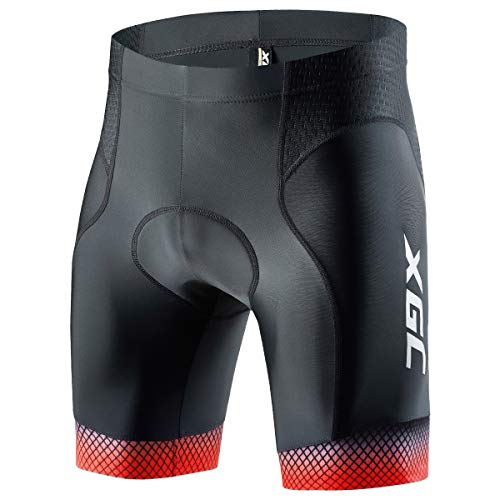 XGC Herren Kurze Radlerhose und Radunterhose Radsportshorts Fahrradhose für Männer elastische atmungsaktive 3D Schwamm Sitzpolster mit Einer hohen Dichte (Red, L) von XGC