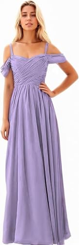 XGWDP Chiffon Bridesmaid Dresses for Women Pleated Cold Shoulder Dress Long Dresses for Women Formal with Pockets (5,10) von XGWDP
