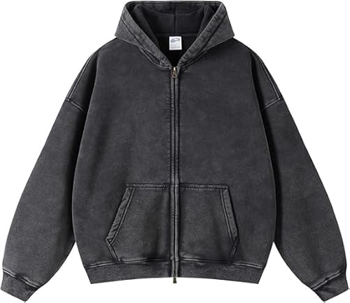 XGWDP Womens and Mens Zip Up Hoodies Long Sleeve Fall Oversized Sweatshirts Acid Wash Y2K Jacket with Pockets (01,X-Large) von XGWDP